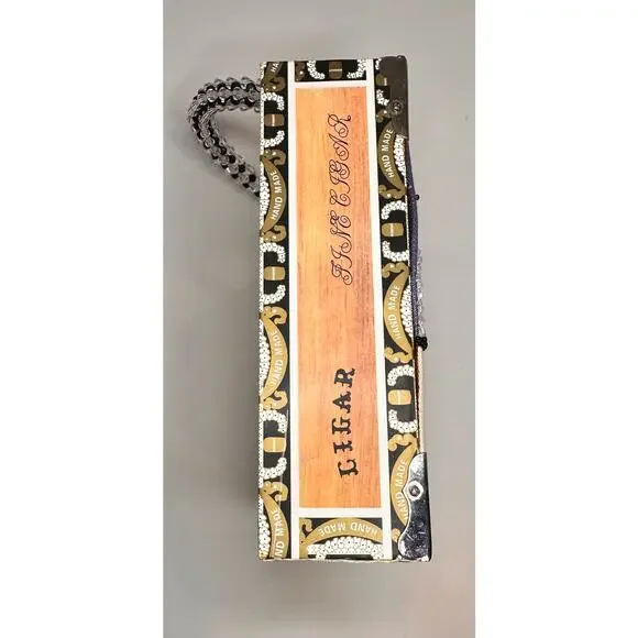 Vintage Imported Braciano Fine Cigars Beaded Box Case Purse Bag Night Skyline - Picture 6 of 16